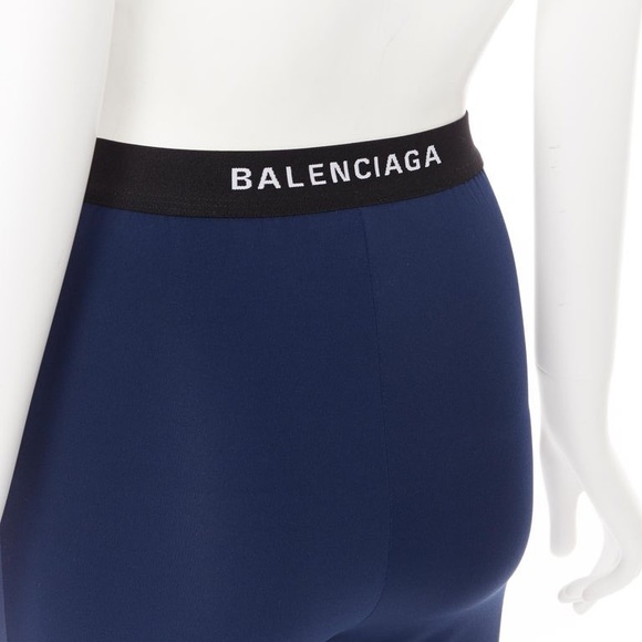 BALENCIAGA Demna Dark Blue Front Seam Logo Band Dual Zip Legging Pant 34 - Picture 6 of 15